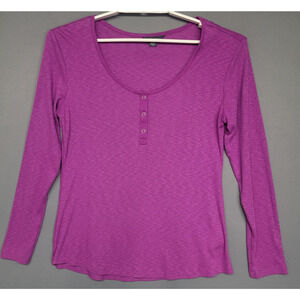 Eddie Bauer Top Shirt Womens Large Long Sleeve Henley Stretch Ribbed Modal